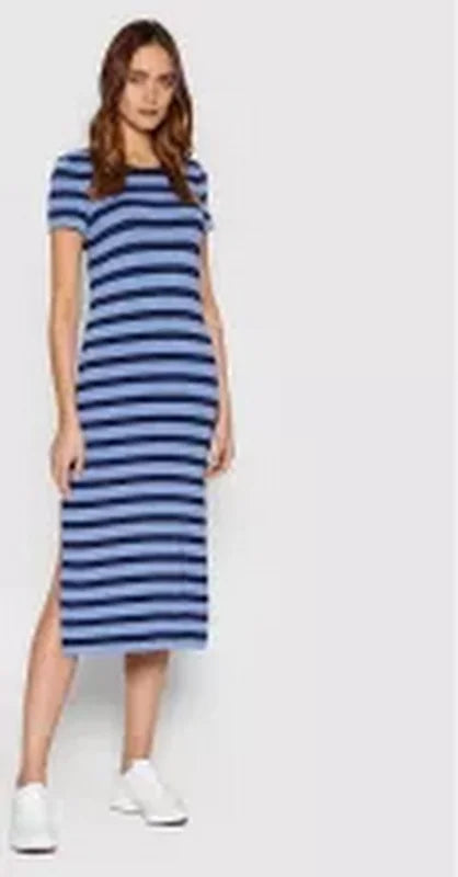 Lauren Ralph Lauren Womens Striped T Shirt Dress Keel Blue