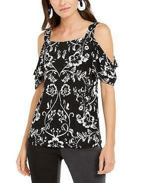 INC Womens Printed Cold Shoulder Blouse, Size Small