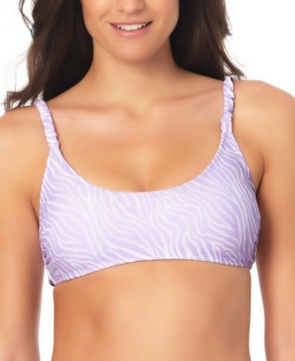 California Waves Juniors Smocked-Strap Bikini Top, Lilac, Size Small