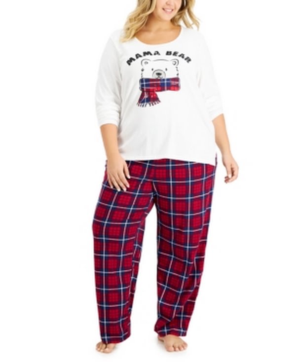 Family Pajamas Womens Matching Mama Bear Plaid Pajama Set, Size 3X