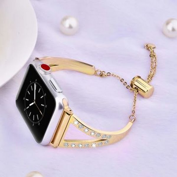 Posh Tech Stainless Steel Cuff Bracelet With Rhinestones for Apple Watch