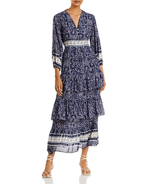 Aqua Womens Paisley Calf MIDI Dress, Navy, XS