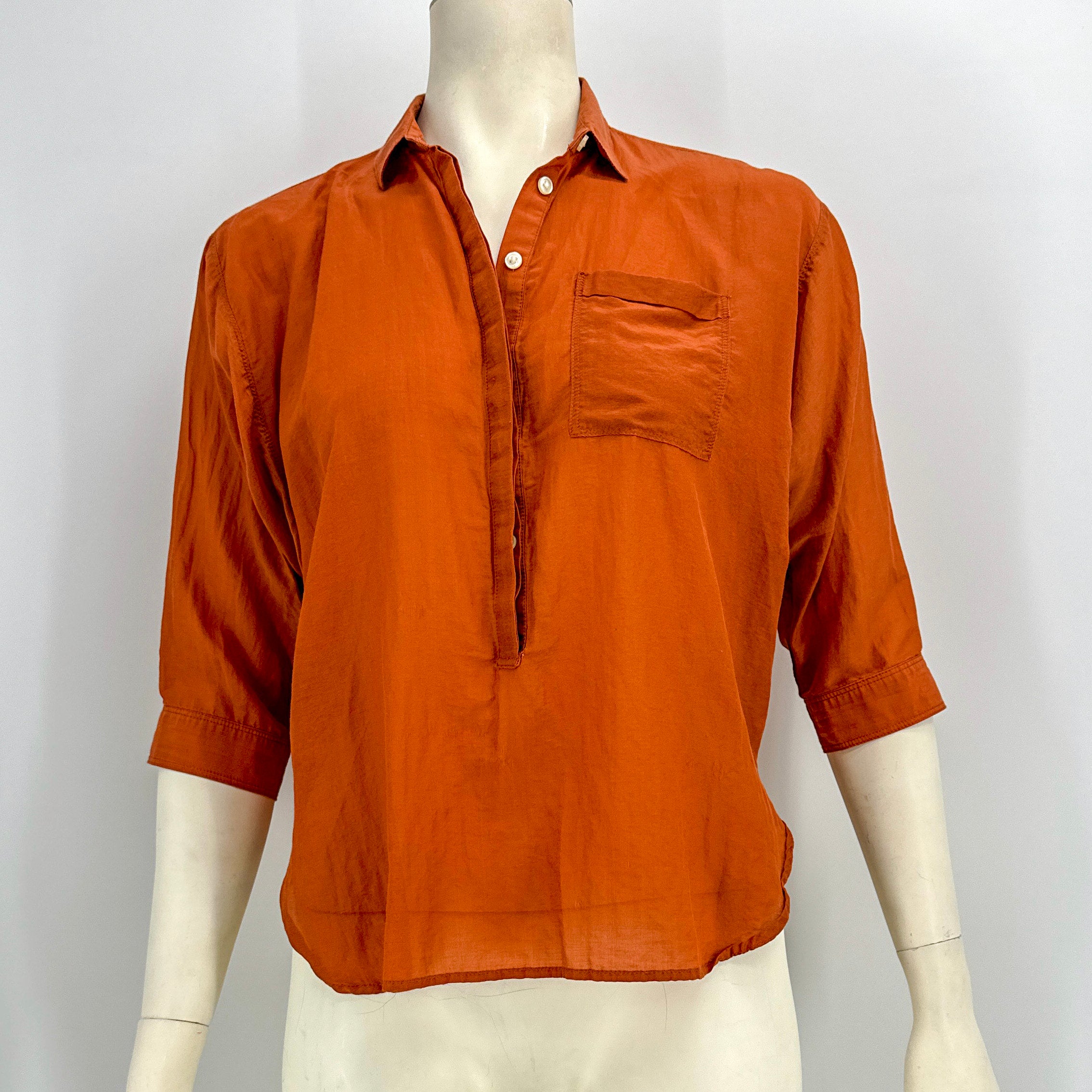 Loft Orange Chiffon Sheer Collared Lightweight Button Down Blouse, Size Small