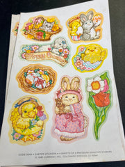 Rare 1980 Vintage Current Easter Bunny, Chick and Kitten stickers 3 sheets