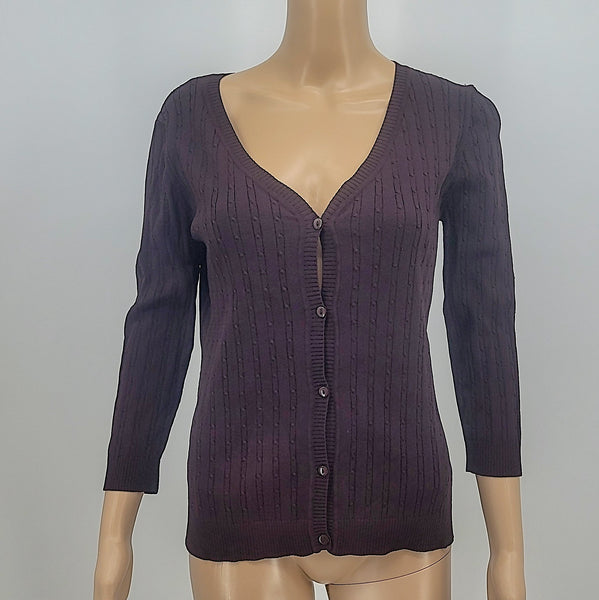 Finity Women's V-Neck Button Down Sweater, Size M/Brown