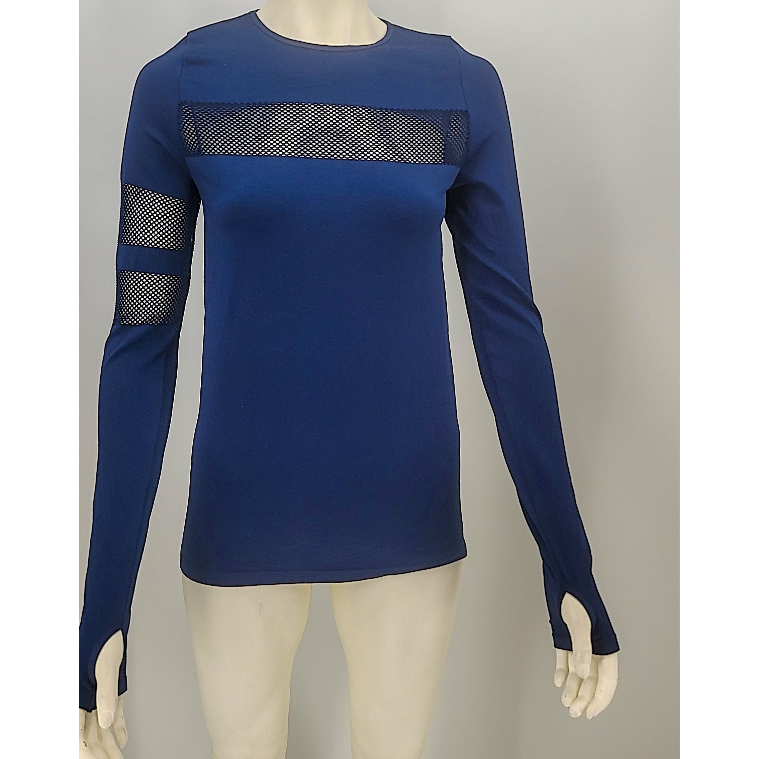 C & C California Women's  Mesh Long Sleeve Running Top, Navy, Size Medium