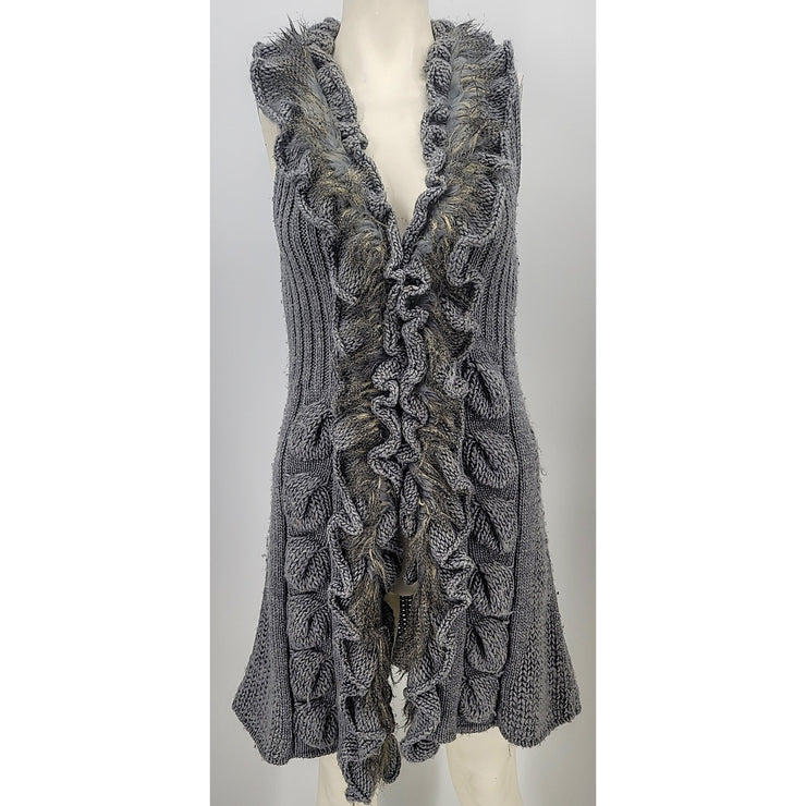 Dressbarn Collection Gray Long Wool Knit Vest, Small