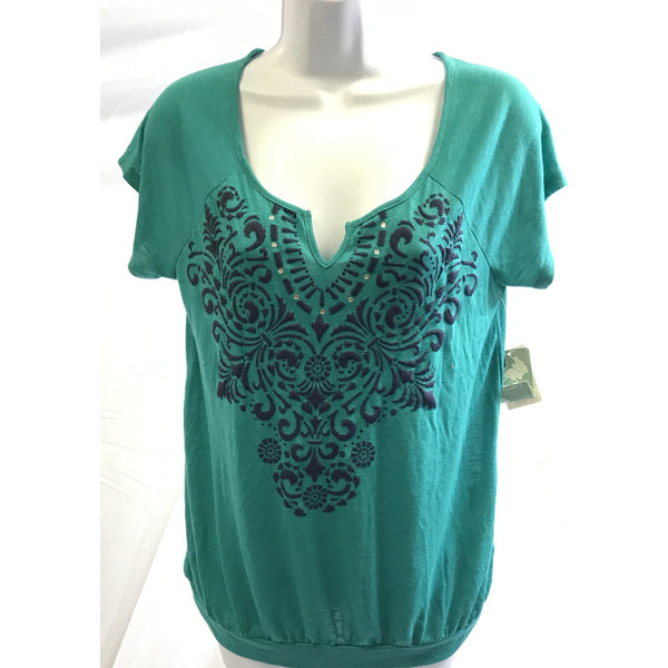 Currants Embellished T-Shirt aqua Green Rhinestone, Size small