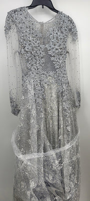 Mac Duggal Boat-Neck 3/4-Sleeve Illusion Gown with Lace Overlay Size 4  $798