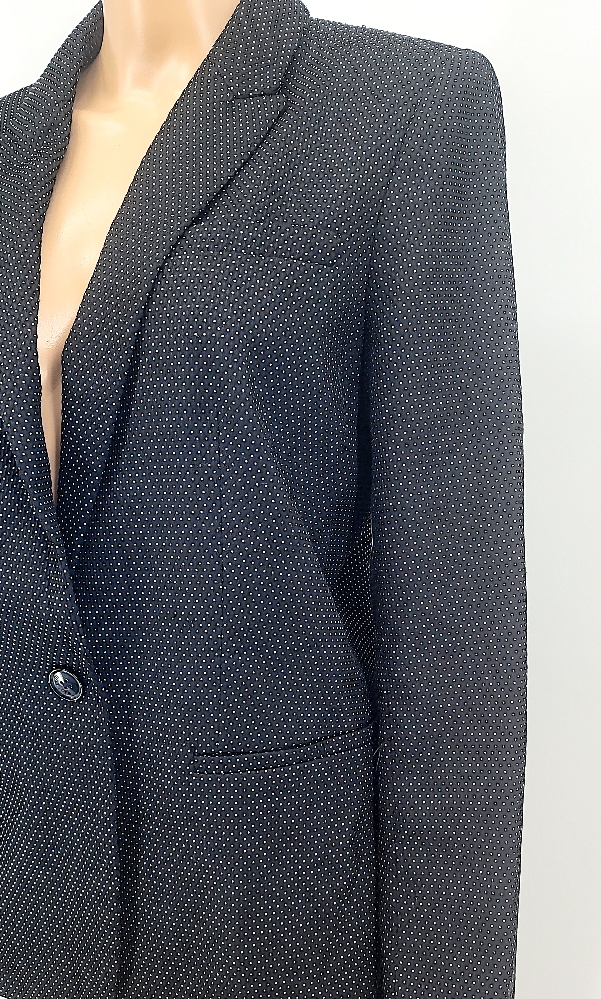 Tommy Hilfiger Womens Black White Polka Dot One Button Notch Collar Blazer Sz 14