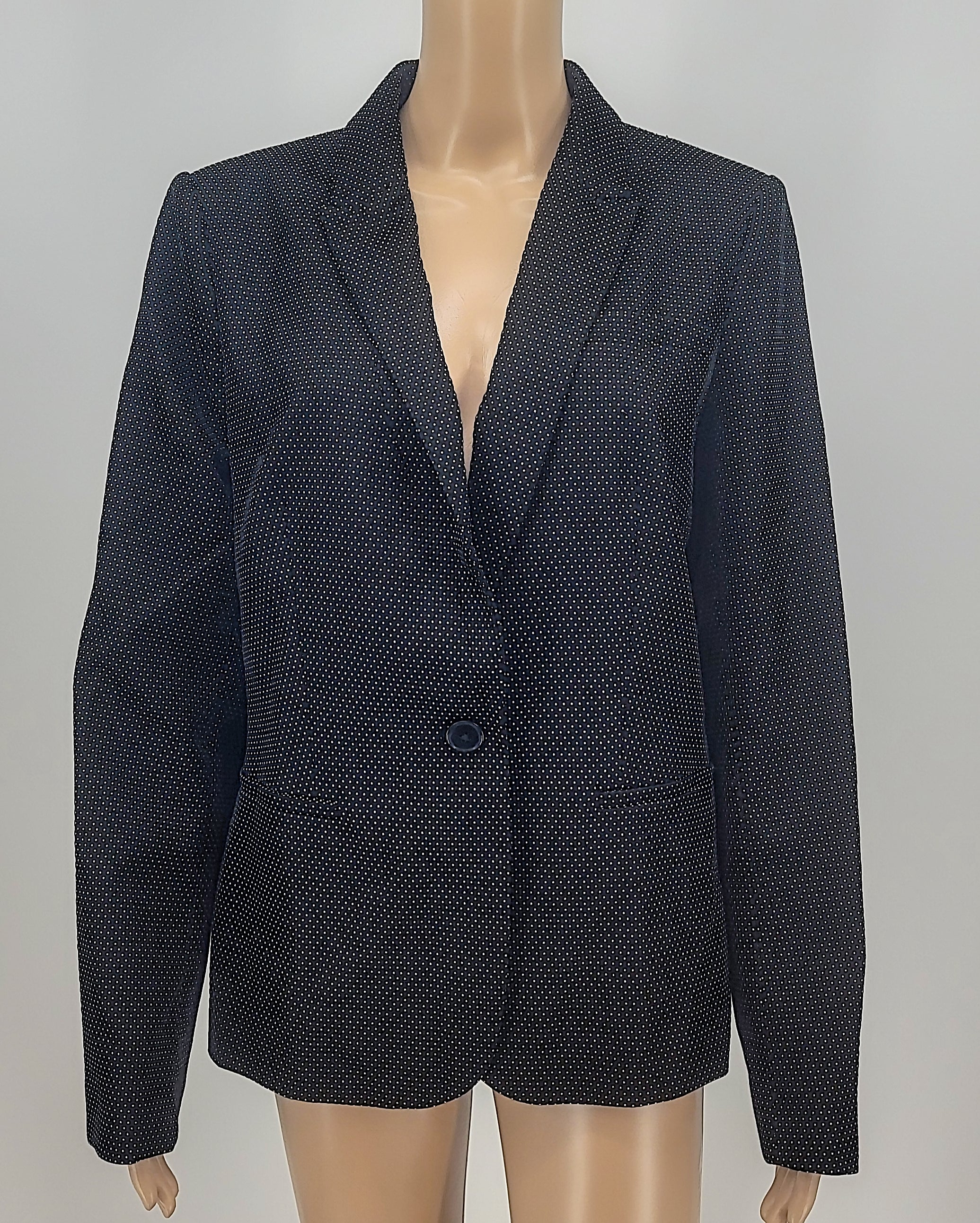 Tommy Hilfiger Womens Black White Polka Dot One Button Notch Collar Blazer Sz 14