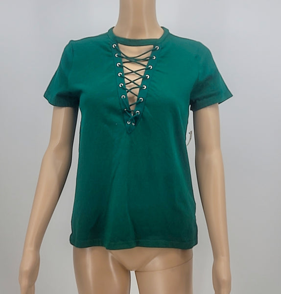 JM Collection Lace Up Top, Size Large