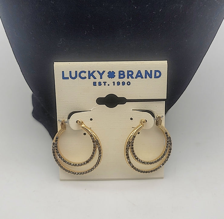 Lucky Brand Pave Double Layer Hoop Earrings