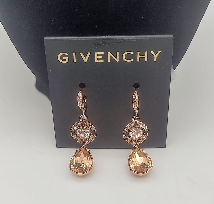 Givenchy Rose Gold-Tone Crystal Flower Teardrop Drop Earrings