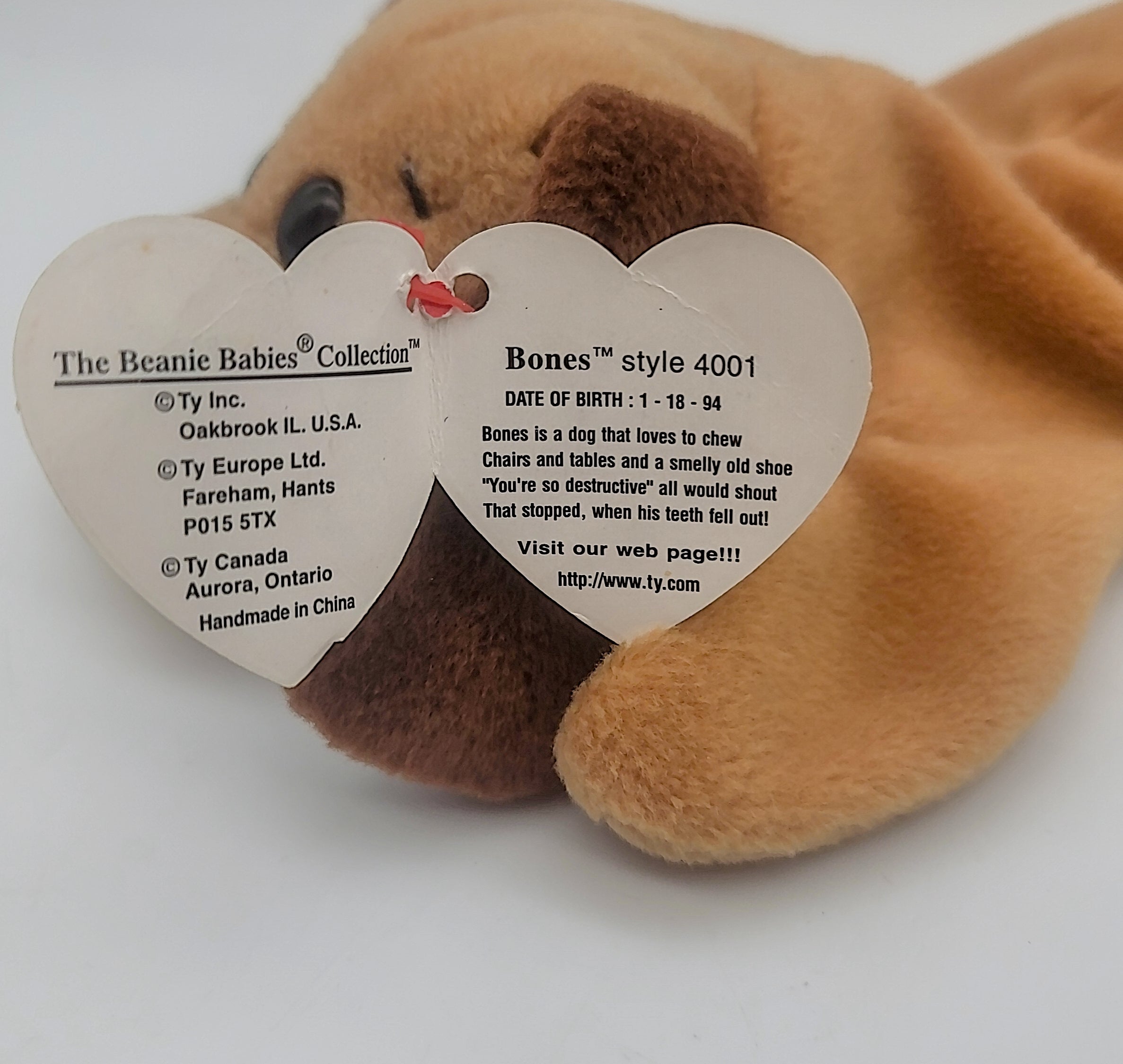 Ty Beanie Babies Bones the Dog, With14 Errors