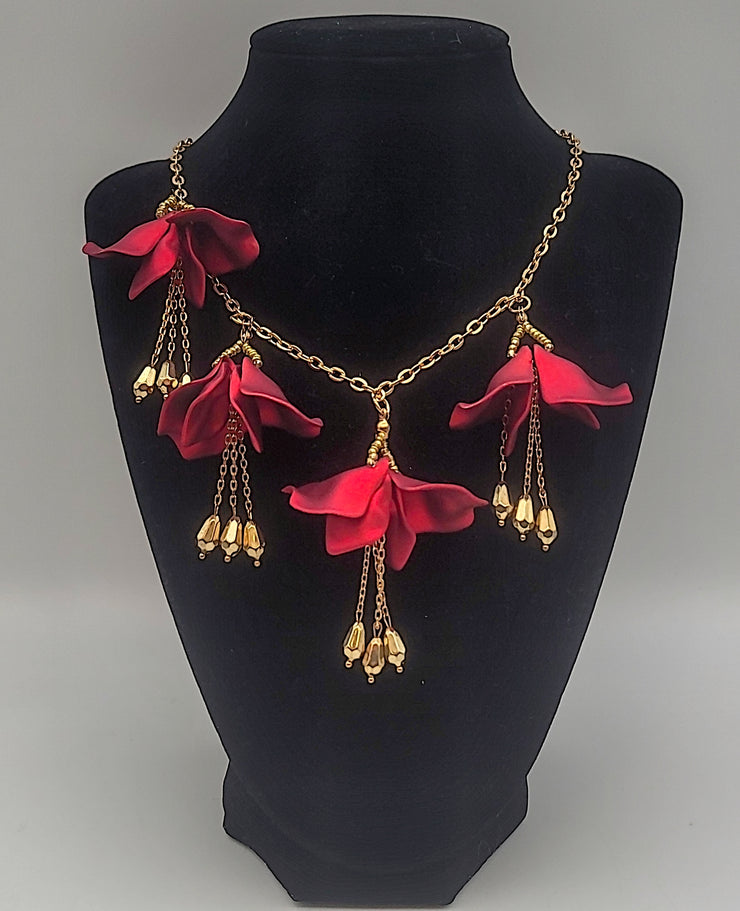 Inc Gold-Tone Red Flower Frontal Necklace, 20 + 3 Extender