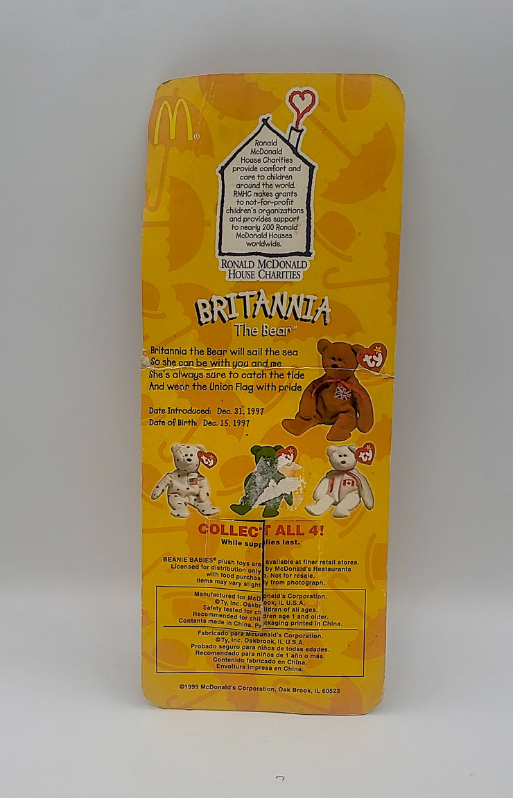 McDonalds Ty Beanie Baby Britannia the Bear Rare With 3TAG Errors 1993 Oakbrook