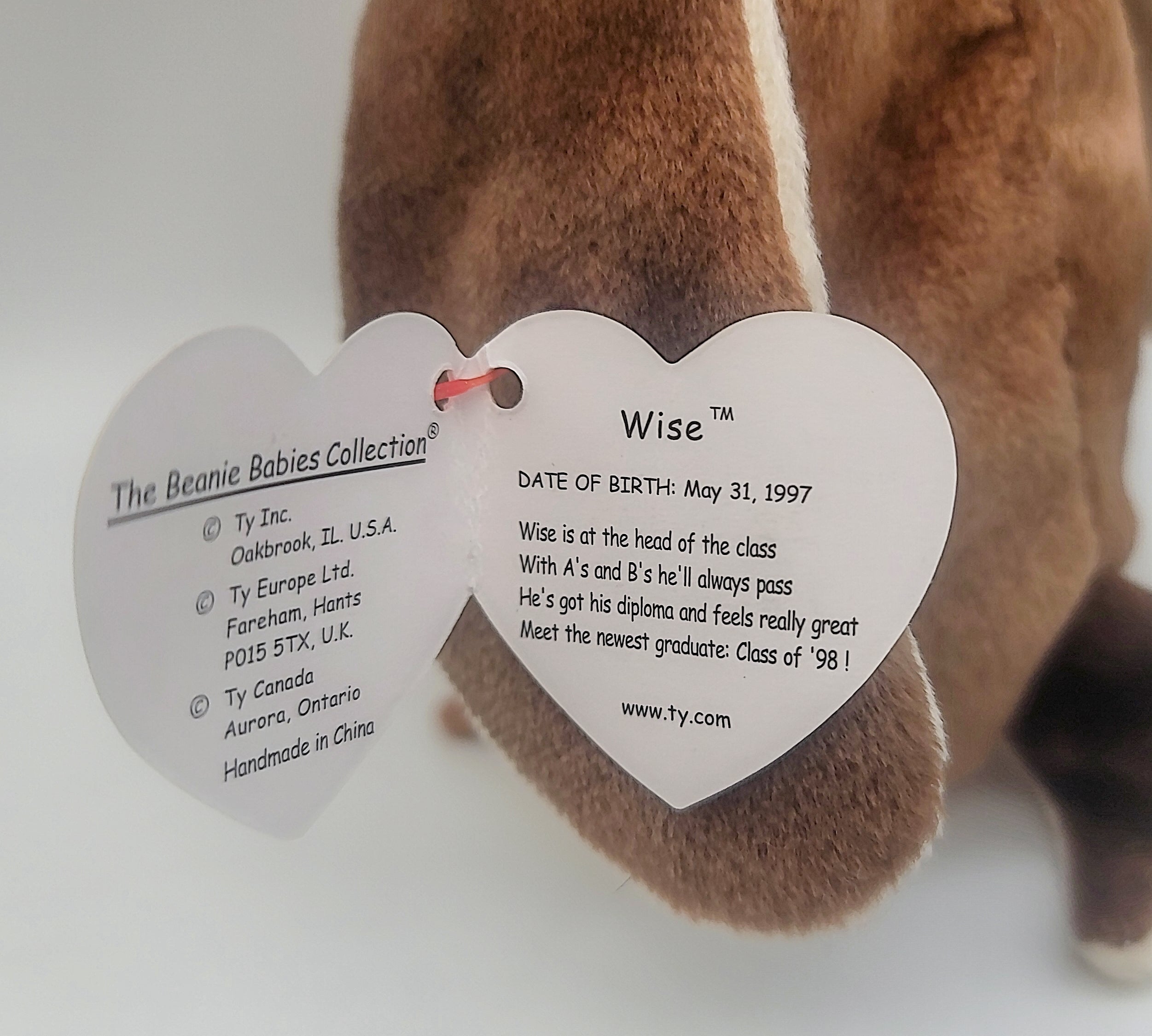 Collectible 1998 Ty Beanie Baby Wise Graduate Owl Class of 98