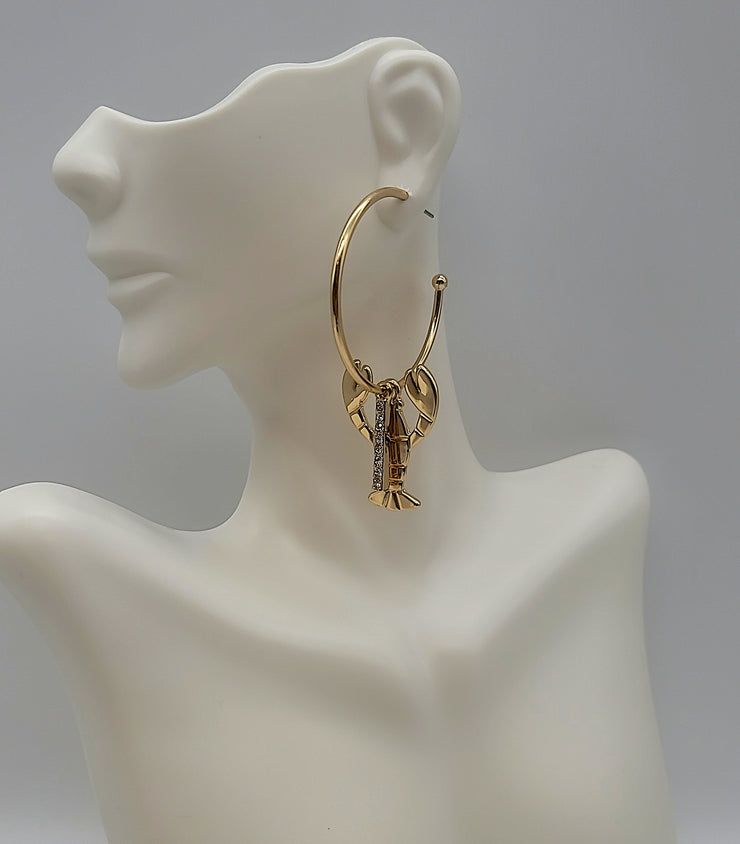 Inc International Concepts Gold-Tone Crystal Lobster Red Hoop Earrings