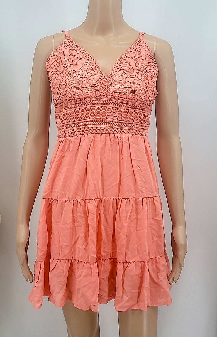 Faded Rose Boho Crochet Adella Style Slip Dress, Size Medium