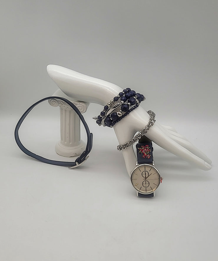 Jessica Carlyle Womens Quartz Analog Navy Floral Silicone Strap Watch