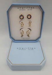 Unwritten 14K Gold Flash Plated 3-Pieces Cubic Zirconia Dainty Earring Set