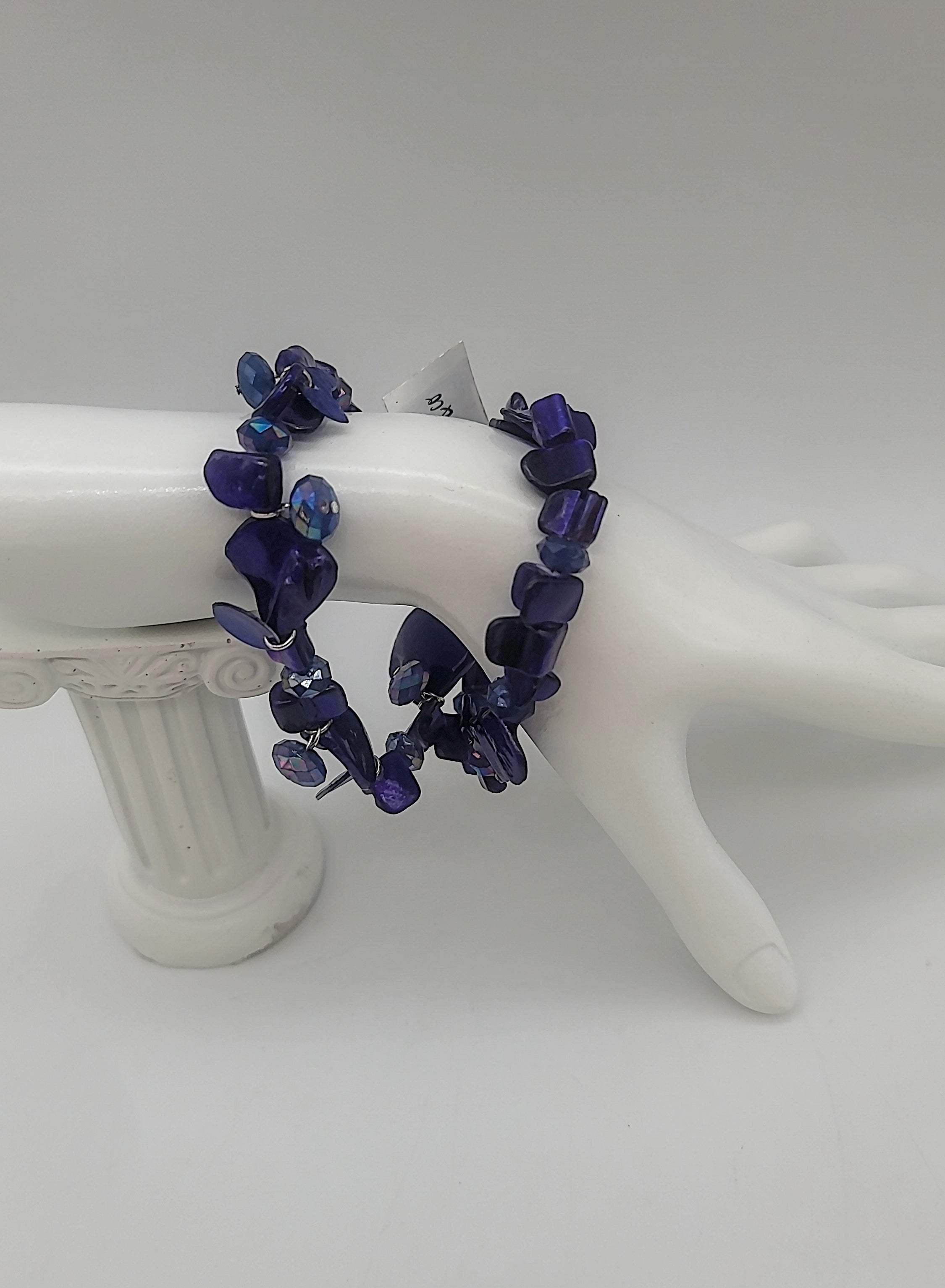 Style and Co Two Piece Set Shell and Bead Stretch Bracelets, Blue