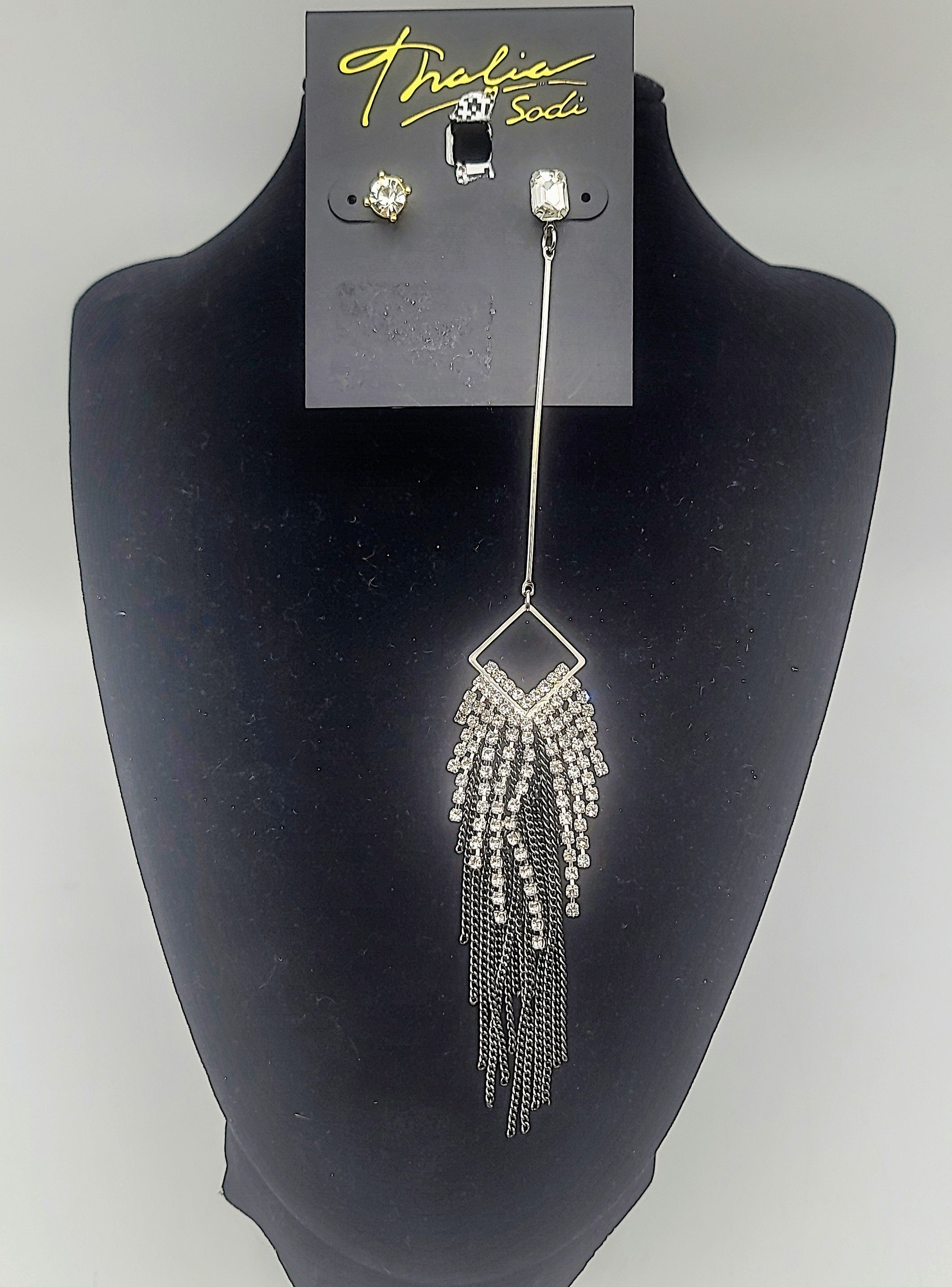 Thalia Sodi Stone Mix N Match Crystal and Chain Fringe Statement Earrigs