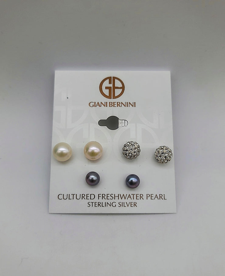 Giani Bernini Set Cultured Freshwater Pearl (8mm) and Crystal Fireball Studs