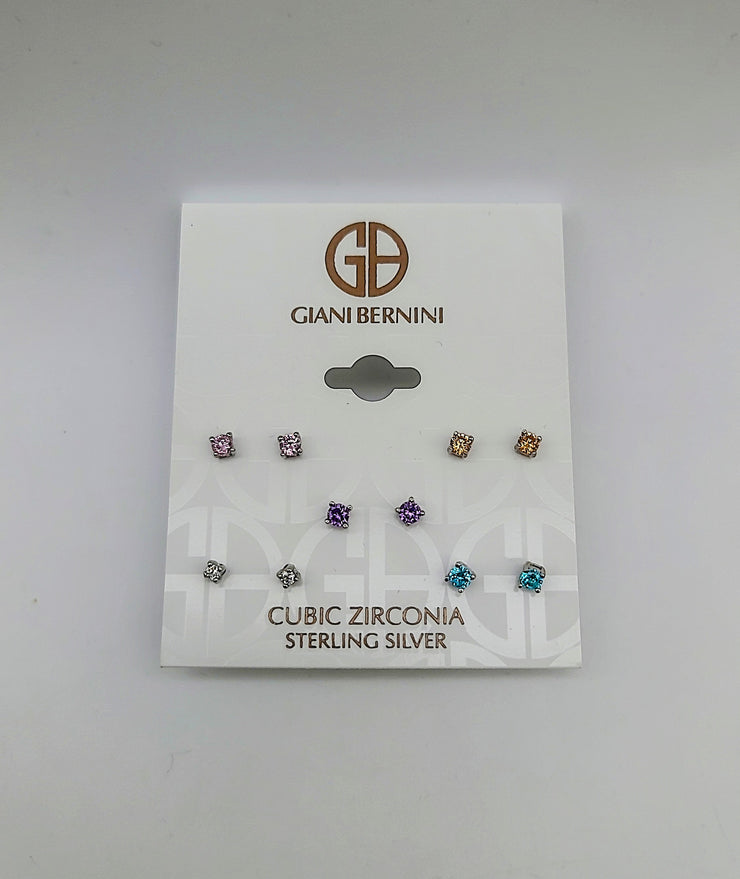Giani Bernini Sterling Silver Earring Set, Multicolor Cubic Zirconia Five Stud