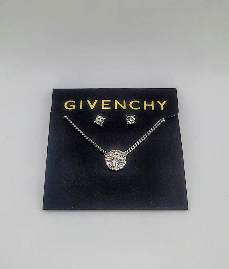Givenchy Stone & Crystal Halo Pendant Necklace & Stud Earrings Set