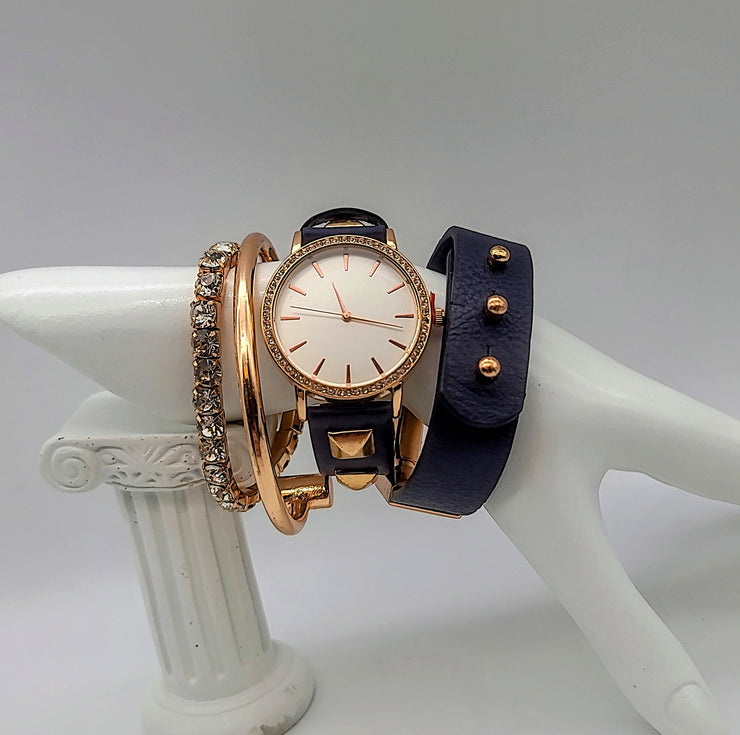 Jessica Carlyle Womens Watch and Bracelet Set Navy