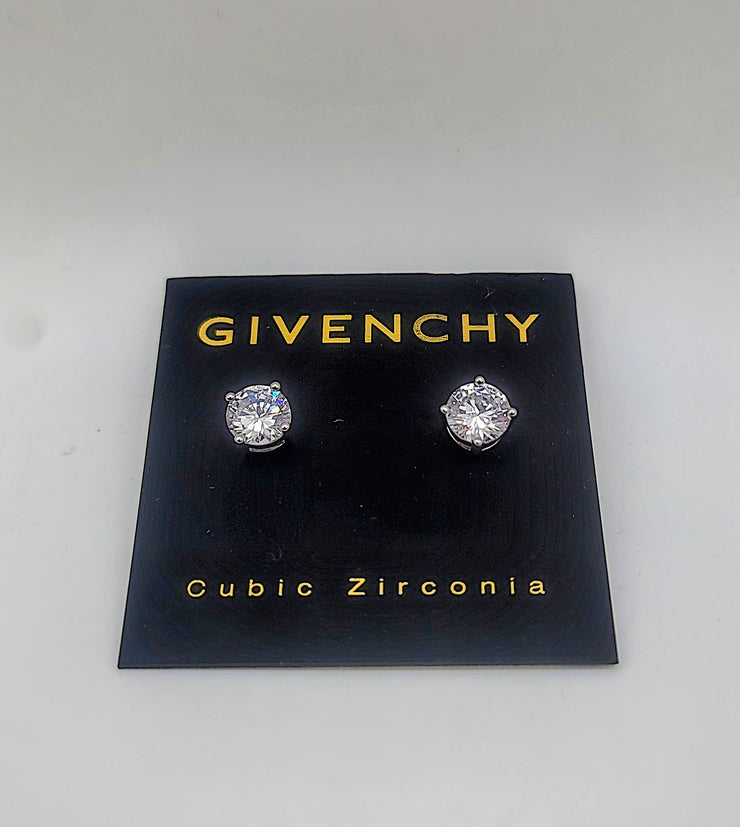 Givenchy Earrings Round Crystal Stud, Silver Tone