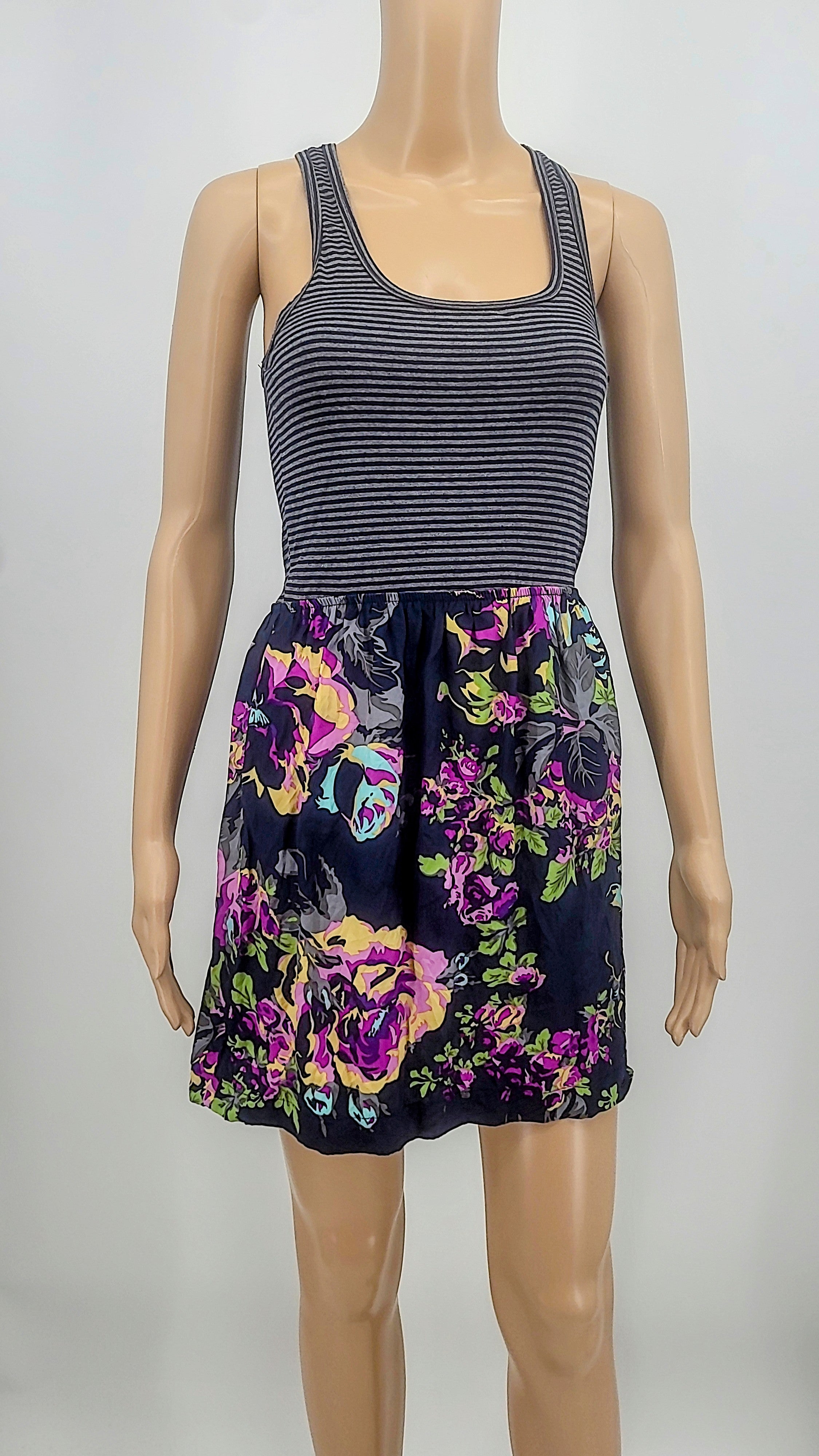 Eighty Six Striped Floral Pocket Sleeveless Mini Dress, Size Small