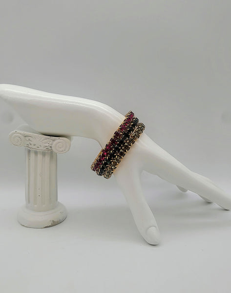 Inc Gold-Tone Set Green, Red, And Rhinestone Stretch Bracelets