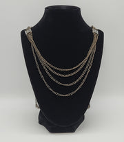 Vintage Silver Tone Multi Strand Necklace Chain Box Link and Crystals
