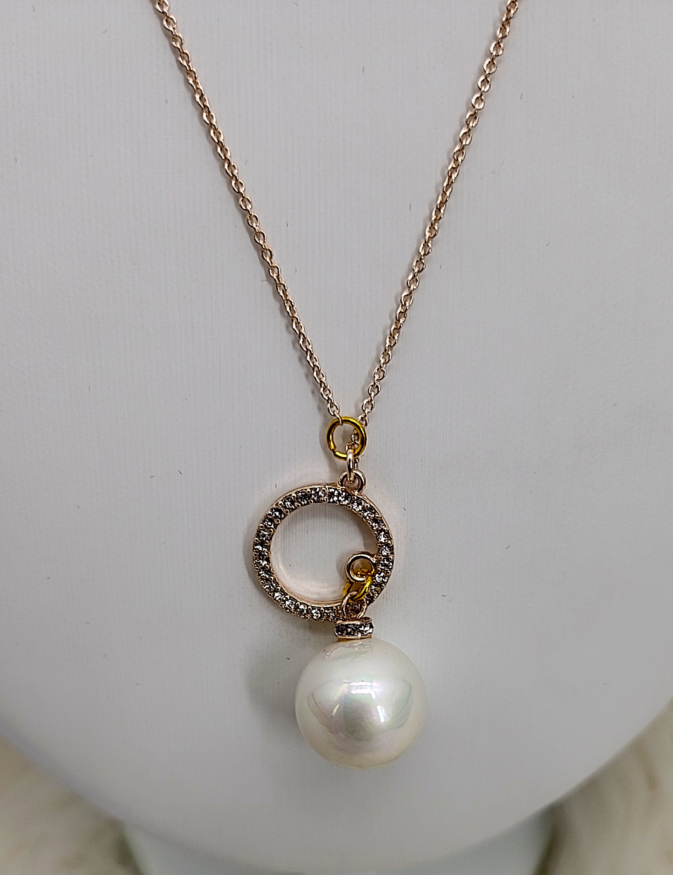 Inc International Concepts Imitation Pearl and Pave Circle Lariat Necklace