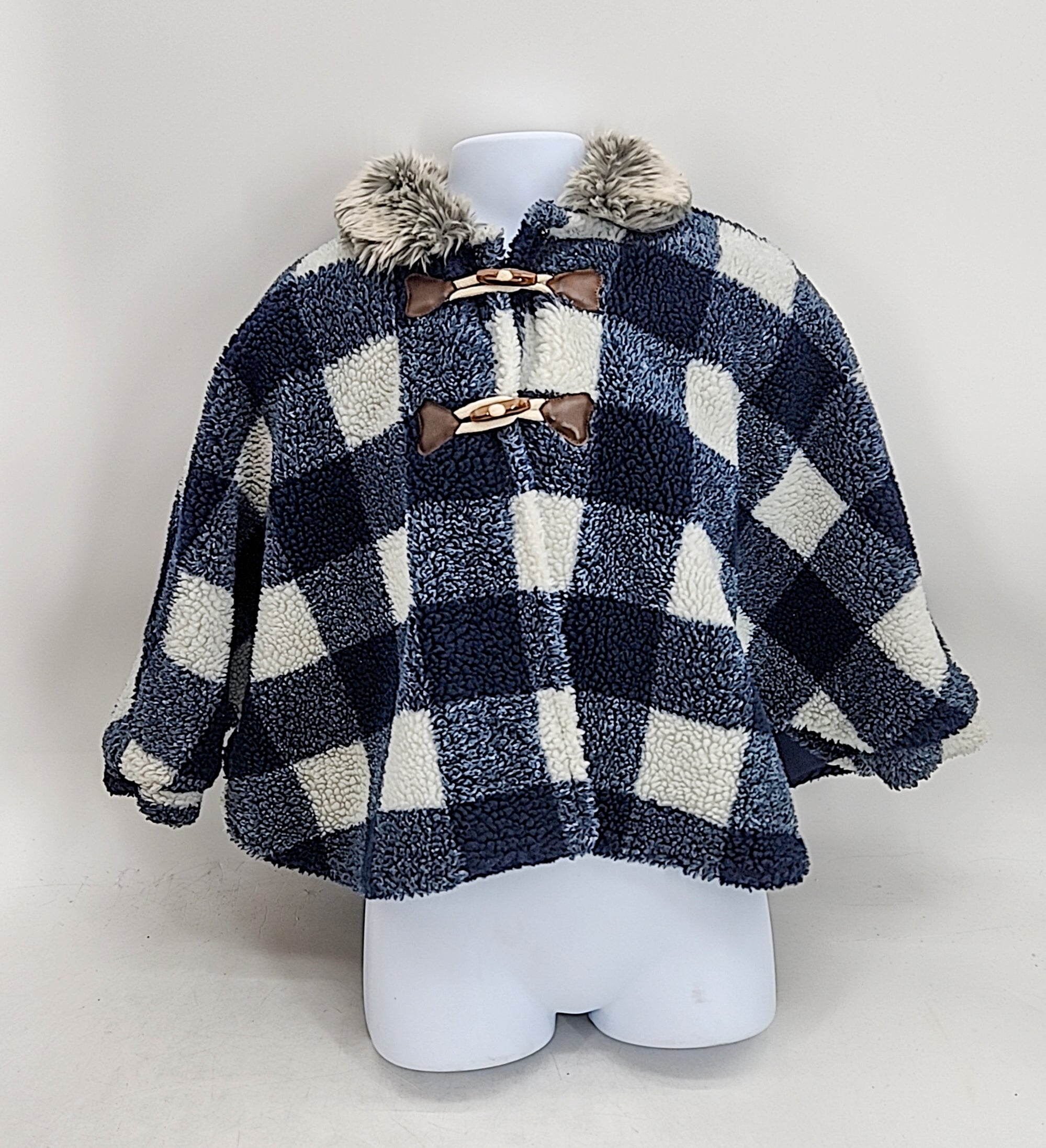 GoodLad Toddler Blue Buffalo Plaid Cape w/ Toggles, Size 5