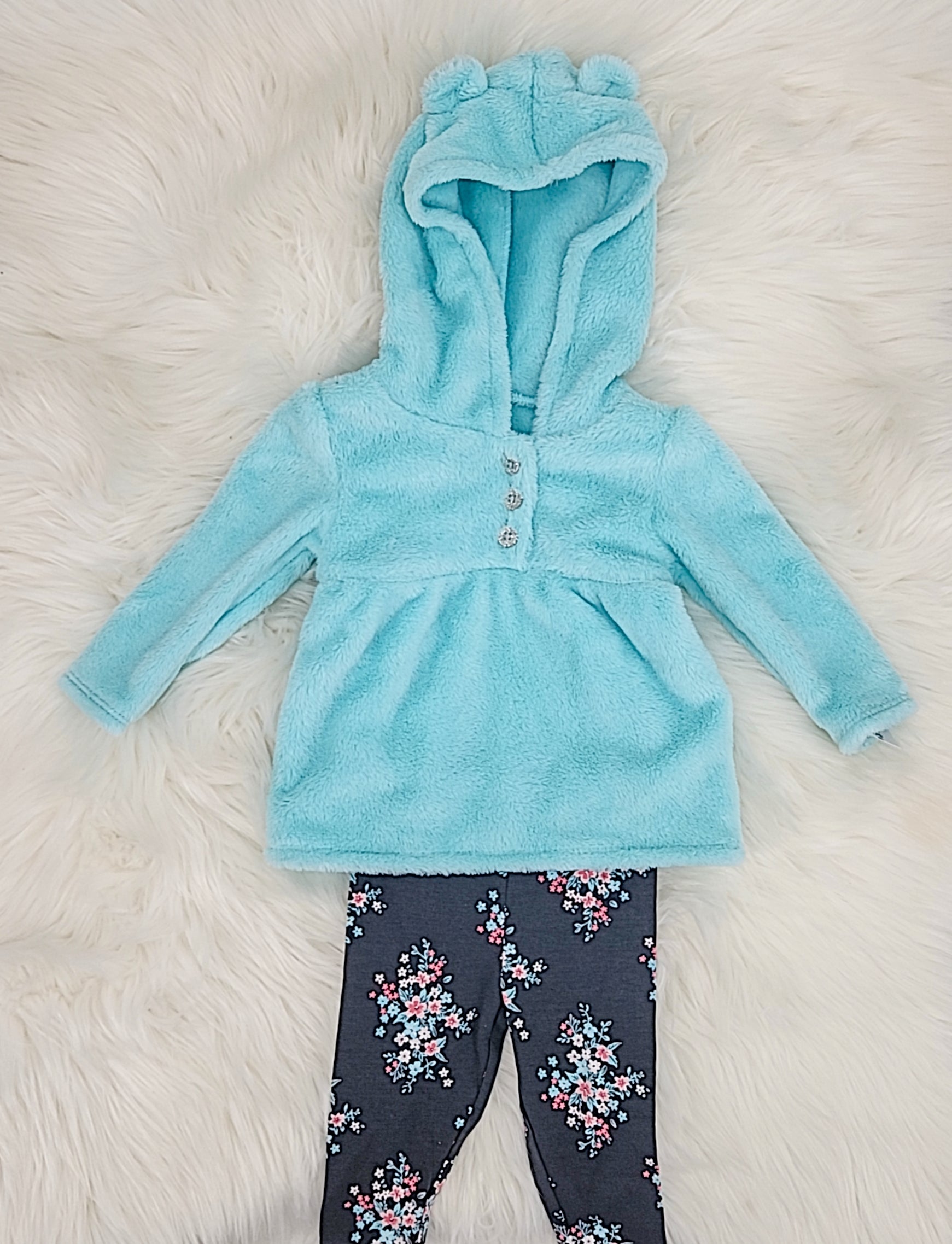 Carter's Baby Girls 2-Pc. Faux-Velboa Hoodie & Print Leggings