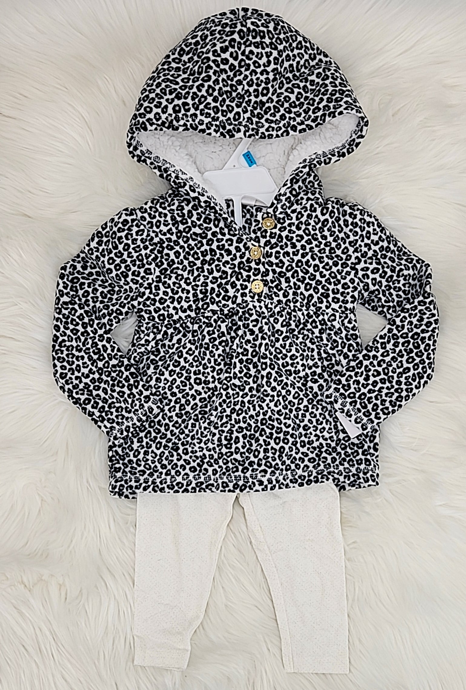 Carter's Baby Girls 2-Pc. Faux-Velboa Hoodie & Print Leggings