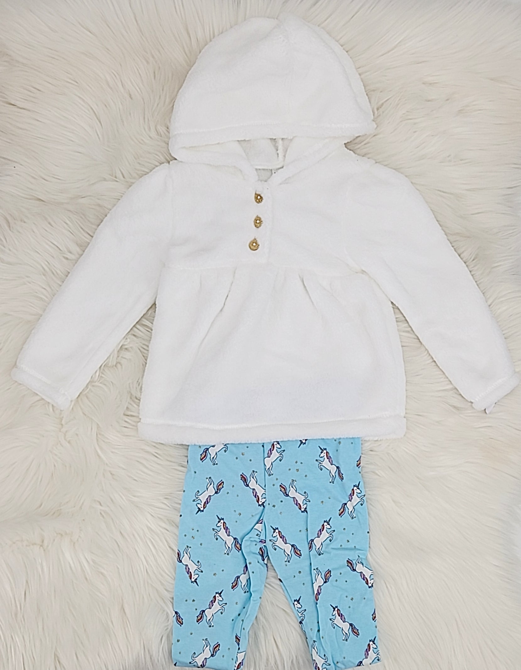 Carter's Baby Girls 2-Pc. Faux-Velboa Hoodie & Print Leggings