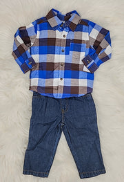 Carter's Baby Boys 2-Pc. Plaid Flannel Shirt and Canvas Pants