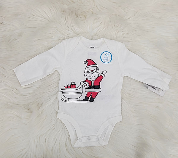 Carter's Infant Bodysuits White – White Santa Bodysuit – Infant/3Months