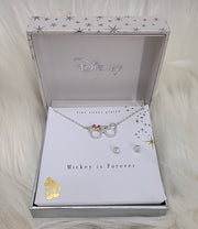 Disney Mickey Minnie Mouse Silver Plate Necklace and Earrings