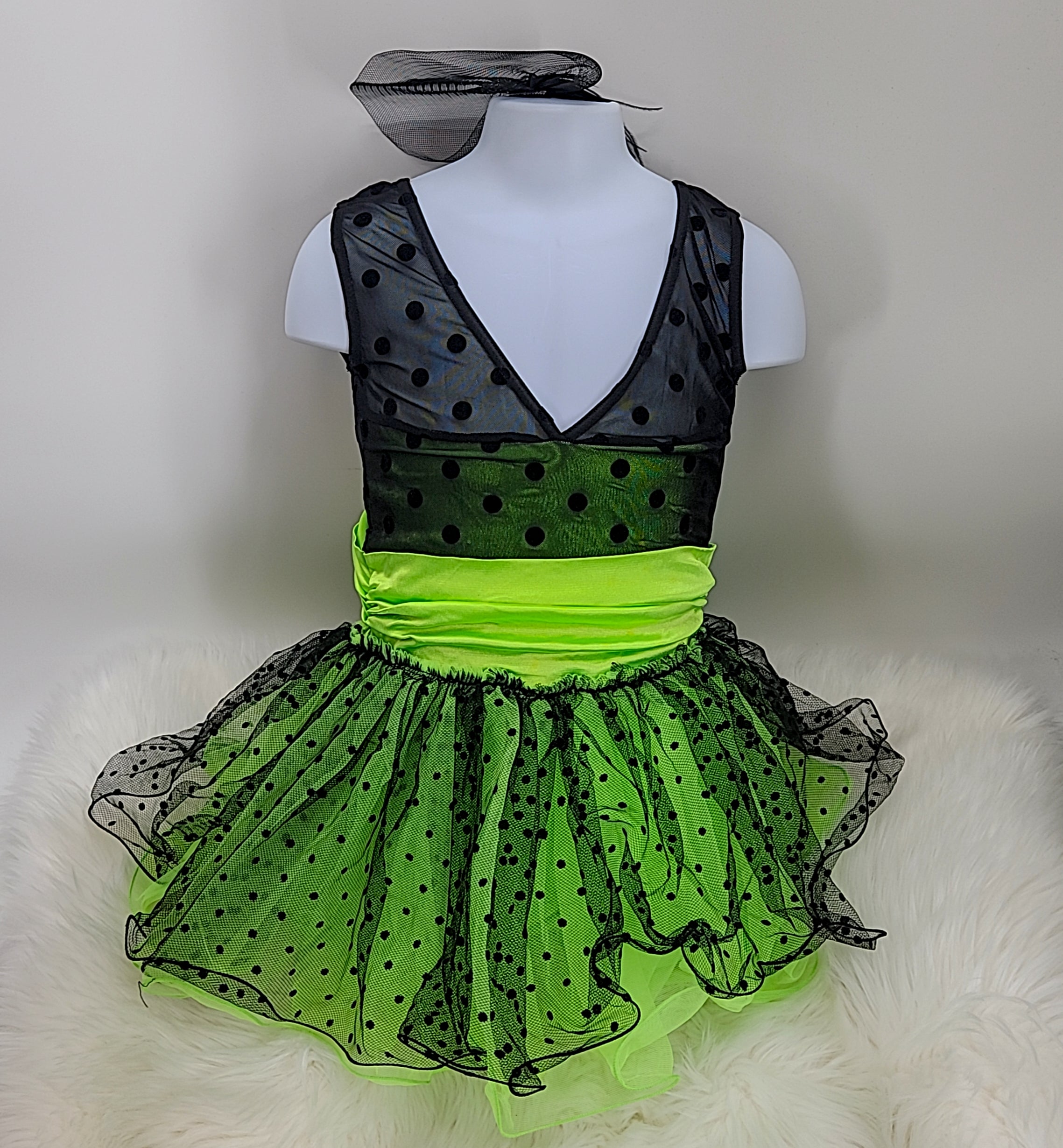 Weissman Girls Dance Costume Lime Green Black w/Headband Size 3