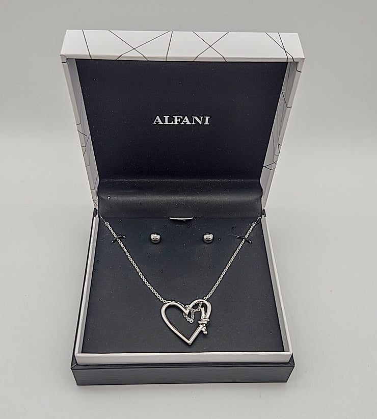 Alfani Silver-Tone Knotted Heart Pendant Necklace and Earrings Set