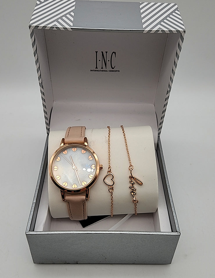 Inc International Concepts Womens Faux-Leather Strap Watch 35mm and 2-PC. Love B