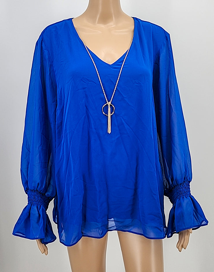 Jm Collection Smocked-Sleeve Necklace Top-Blue Steel XXL