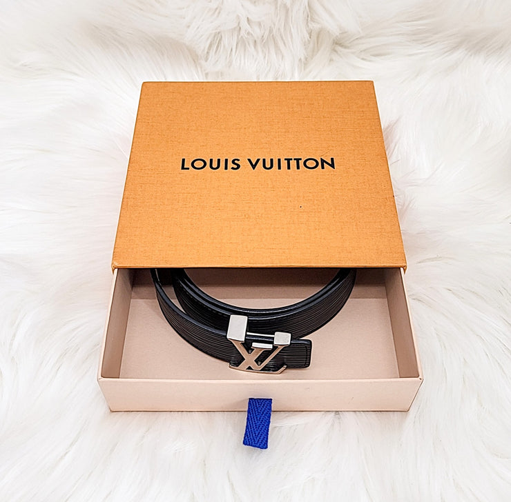 Louis Vuitton Black White 30mm Monogram Gold Initials Belt Size 80