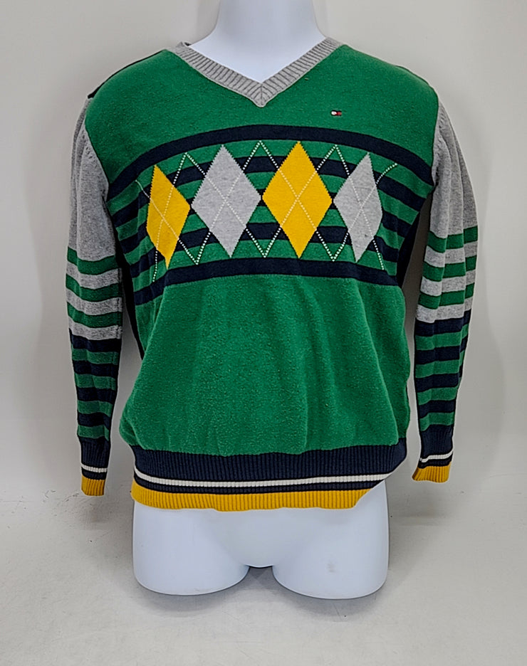Tommy Hilfiger Boys V-Neck Sweater Green/Navy  Size 7
